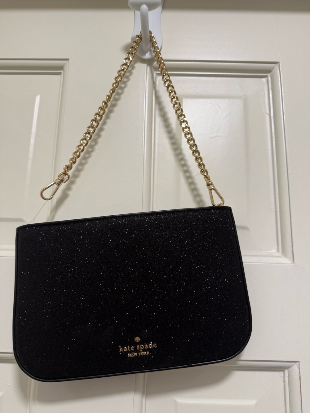 kate spade black glitter shoulder bag with gold chain